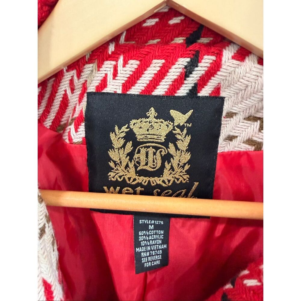 Wet Seal Vintage Red‎ Plaid Peacoat Jacket Medium - Picture 4 of 7
